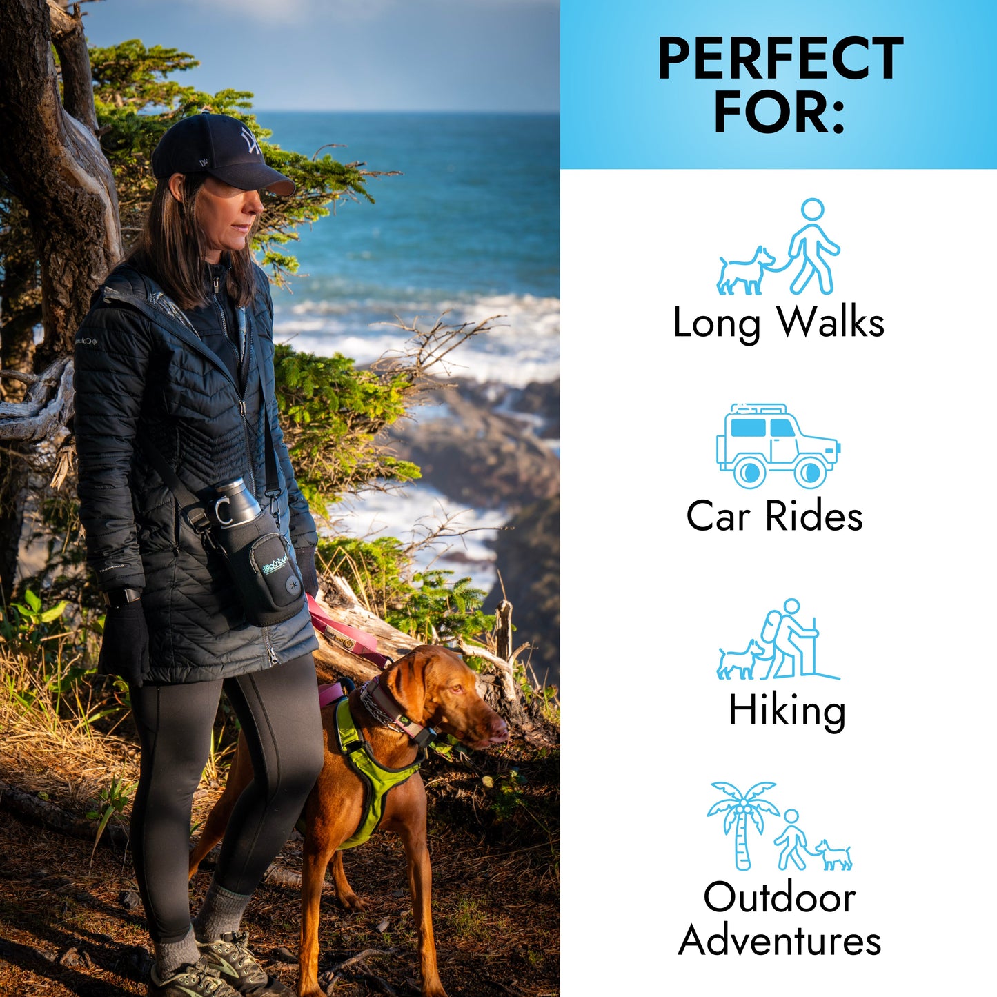 HydroPet Stainless Steel Dog Water Bottle with Dual Bowls (32 oz / 64 oz)