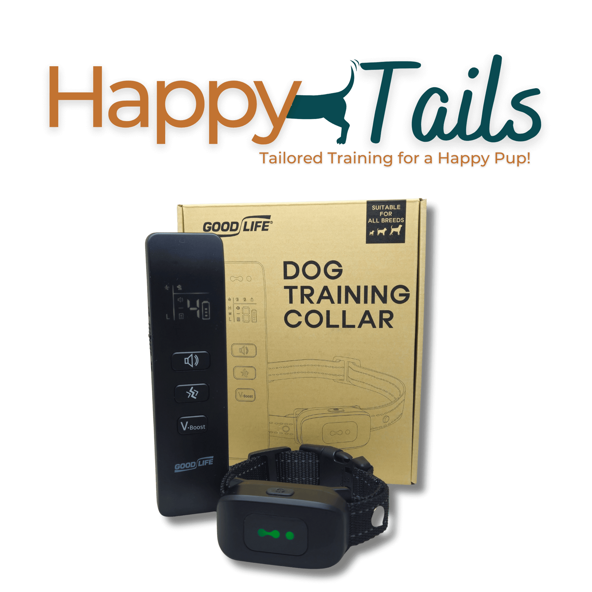 Happy Tails no-shock dog training collar with remote – vibration and tone modes for safe behavior correction