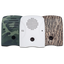 Dog Silencer's lineup of faceplates – tree-bark, camouflage, and matte-white (great for painting!)